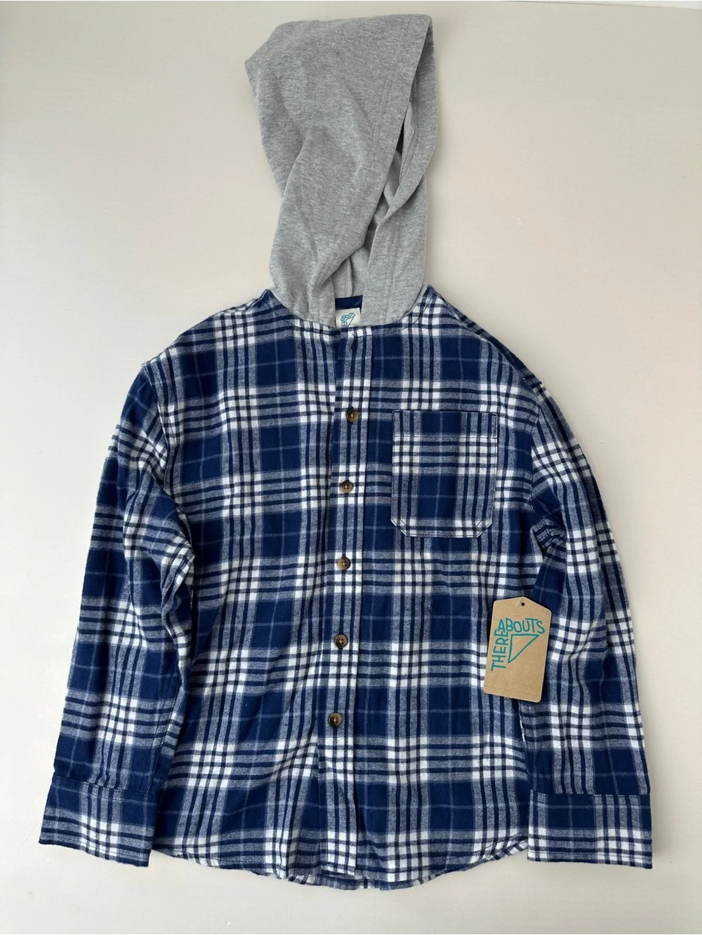 Boys Hooded Flannel Shirt Lot Of 2 Blue Grey Plaid Size S 8 NWT